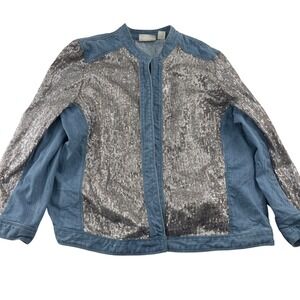 Chico's Denim & Sequin Jacket Size 2 Large Stretch‎